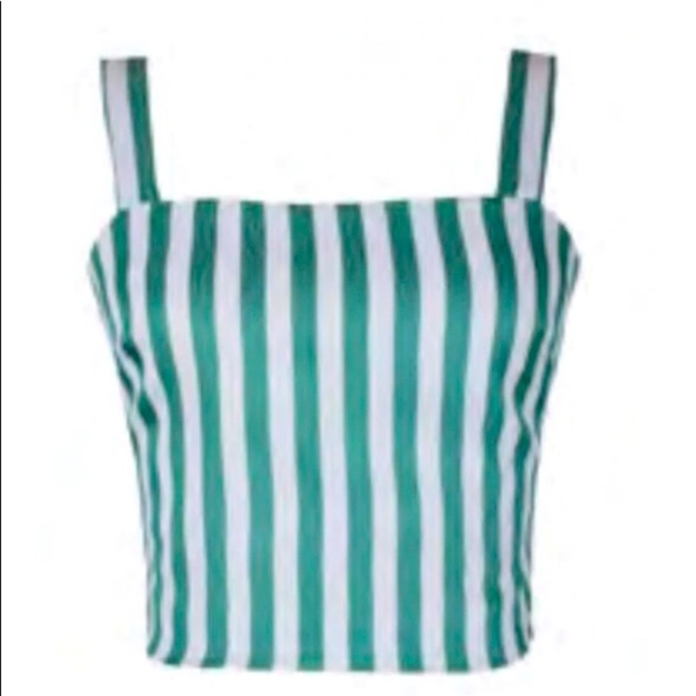 Lucy Paris Green & White Crop Top